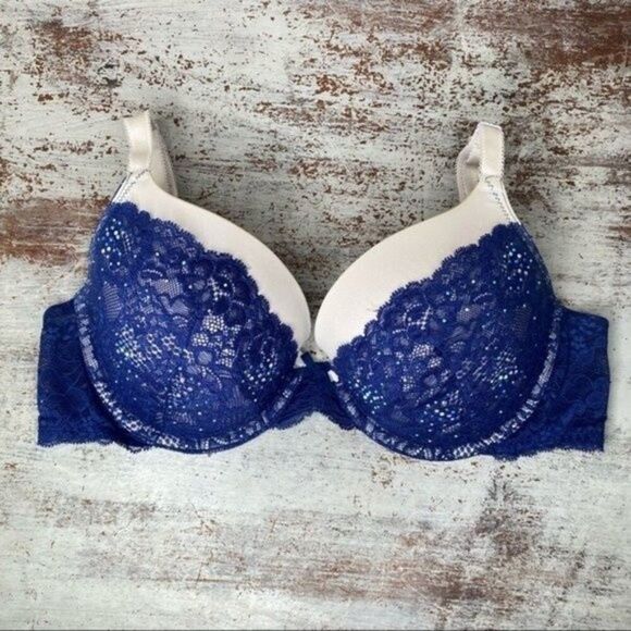 Victoria's Secret Other - Victoria's Secret blue floral lace perfect coverage bra 34DD